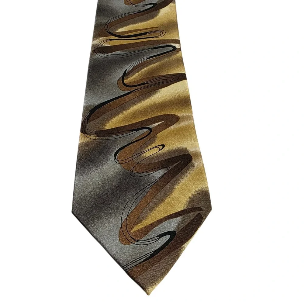 J. GARCIA Men's Silk Abstract Tie 'Floating Planes Collection 52'‎ Gold Grey